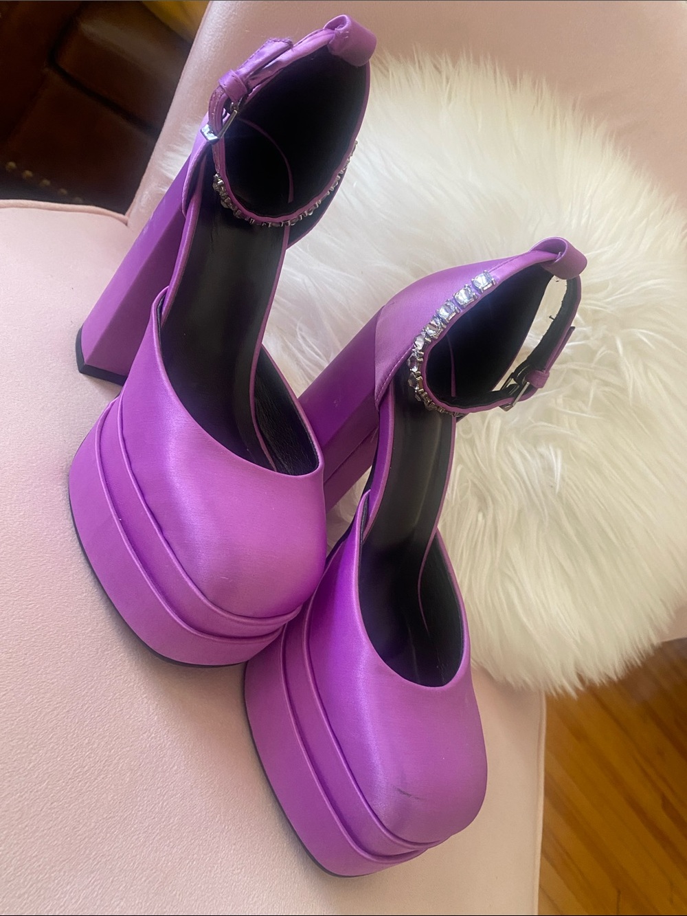 Women’s Ankle-Strap Platform Heels in Vibrant Purple